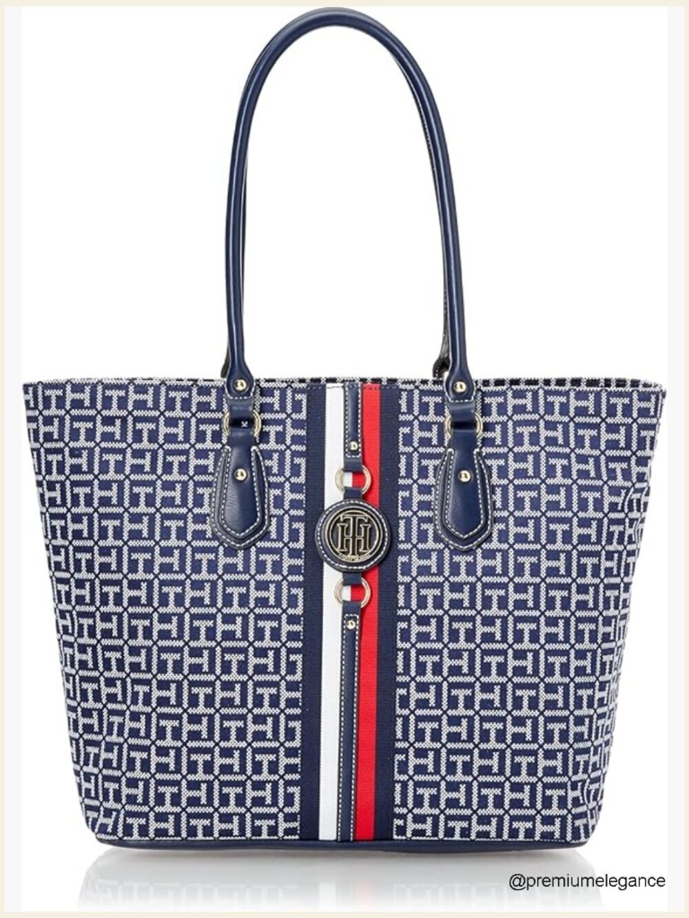 Lightweight Zip-Top Tote Bag with Logo Stripe, Gold-Tone Hardware, Interior